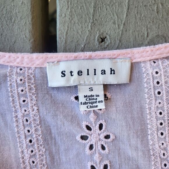 Stellah Blush Pink Cotton Embroidered Eyelet‎ Fit & Flare Cottagecore Mini Dress - Picture 6 of 6